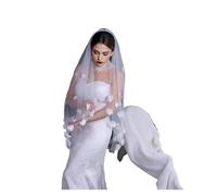 Velo da Sposa Short Wedding Veil Flowers Bridal Veils Beaded Soft Tulle With Comb Elegant Accessories For Bride per Veli Nuziali Adatti per Fidanzamento Proposta(White2)