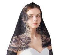 Velo da testa in pizzo per la testa latina di massa, sciarpa, copertura per la doccia nuziale, per eventi religiosi e feste di raduno accessori da sposa, Nero , Taglia unica