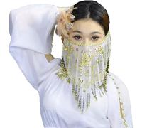 Velo danza del ventre, top danza del ventre, Velo tribale for il viso di danza del ventre con perline e accessorio for costume velo da danza indiana con fiori di pruno