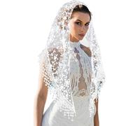 Velo latino Mantilla Fiore Pizzo Per Occasione Formale Elegante Copricapo di Massa Sciarpa Testa Triangolare Veli Da Sposa Per Nappe Cattedrale Coprire La Testa Scialle, bianco, Taglia unica