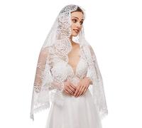 Velo Mantilla, velo latino, design floreale in pizzo per cappelli cattolici, cresima e battesimo, in pizzo, velo da chiesa, copricapo, chiesa latina, Bianco riso, Taglia unica