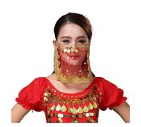 Velo Per Danza Del Ventre Accessori for la danza della maschera con perline di velo for il viso di danza del ventre da donna Velo Per La Faccia Di Danza Del Ventre(Red)