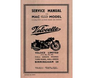 Velocette Servizio Manuale MAC MOV Mss Rigido Telaio Inc Lega Testa Supplemento