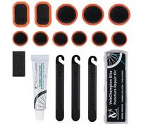 VeloChampion Kit di Riparazione Forature Bici con Soluzione in Gomma e Scatola per tutte le Biciclette; da strada, mountain bike, bici elettriche. 11 toppe di riparazione + 3 levagomme