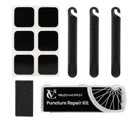 VeloChampion Kit di Riparazione forature Toppe autoadesive per Pneumatici da Bici per Strada, MTB, BMX, ebike | per forature per Biciclette (Kit di Riparazione + Toppe)