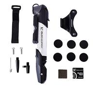 VeloChampion Mini Pompa per Bici con Supporto a Telaio | Pompa da bicicletta portatile in lega montaggio | Valvole Presta, Schrader e Dunlop | strada, montagna, e-bike (Pompa Lega 9 + Toppe 6pk)