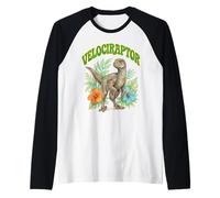 Velociraptor Groovy Floreale Acquerello Boho Velociraptor Maglia con Maniche Raglan