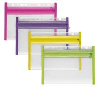 VELOFLEX 4354000 - Cartellina portadocumenti con chiusura lampo, 4 pezzi, DIN A4, rilegabile, giallo, verde, rosa, viola, Velobag XS, tasca con cerniera