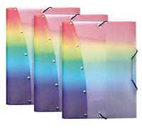 VELOFLEX 4442404-3 - Cartella Rainbow Diamond, DIN A4, 3 cartelle organizer con elastico, resistente, cartella legale in PP