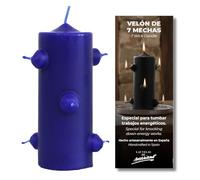 Velone blu 7 stoppini per rituali di pulizia e protezione • 16 cm di altezza x 5,5 cm di larghezza • potente candela esoterica per energie negative, magia bianca e lavori spirituali