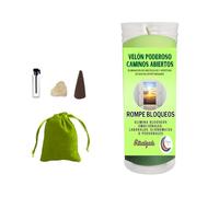Velone potente sentieri aperti, kit rituale con candela verde, citrino, incenso e sacchetto di velluto