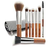 Velony Vacay Set di pennelli da trucco da viaggio con custodia, set di pennelli da trucco per fondotinta, cipria, sopracciglia, correttori, ombretti, 8 pennelli da trucco da viaggio (marrone)