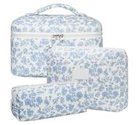 VELORE Borsa da viaggio per cosmetici con stampa floreale vintage da donna, borsa da viaggio per trucco, borsa trapuntata di grande capacità per regalo, Blu, Taglia unica