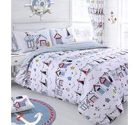 Velosso Nautical Seaside Boats Beach Hut Vela Set Copripiumino Reversibile e Federa, in Misto Cotone, Singolo