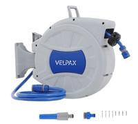 VELPAX Avvolgitubo retrattile da parete 25M,con ugello spray 8 in 1 e tubo di piombo,girevole a 180°,Blocco della Lunghezza, Sistema di Riavvolgimento Automatico