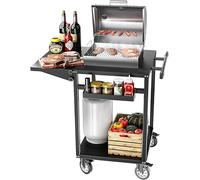 VELPAX Carrello Barbecue, Carrello di Servizio con Pannello Laterale Pieghevole, 87 x 62 x 89 cm Tavolo da Barbecue con Ripiani Regolabili, Ruote, Maniglia per Casa Cortile Patio e Giardino