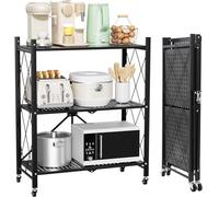 VELPAX Pieghevole Scaffali in Metallo con Ruote,3 Piano Ripiano Scaffale con Ruote,Soggiorno con 3 Ripiani,gehören Camera da Letto,caffale Pieghevole,Mobili per Cucina