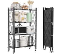 VELPAX Pieghevole Scaffali in Metallo con Ruote,4 Piano Ripiano Scaffale con Ruote,Soggiorno con 4 Ripiani,gehören Camera da Letto,caffale Pieghevole,Mobili per Cucina