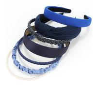 VELSCRUN Cerchietti per capelli da donna, 7 pezzi, diversi blu navy, alla moda, annodati, solidi, con perle, antiscivolo, sottili, per donne e ragazze, accessori per capelli spessi e corti per lavare