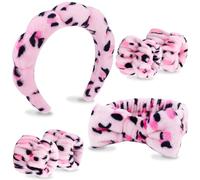 VELSCRUN Confezione da 6 fasce per capelli da spa, per il trucco, per il lavaggio del viso, fasce per capelli per la cura della pelle, fascia per capelli in spugna rosa leopardata, papillon per spa