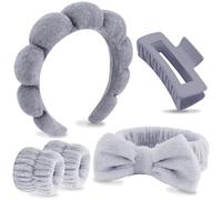 VELSCRUN Fasce per capelli spa per lavare il viso, fascia per il trucco, fasce per la cura della pelle del viso, 5 pezzi spugna grigia gonfia fascia per spa fascia per capelli papillon fascia per
