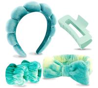 VELSCRUN Fascia per capelli da spa, per il lavaggio del viso e la cura della pelle, 5 pezzi verde colorato spugna papillon Get Ready Hairband set di fermagli per capelli, roba per ragazze adolescenti