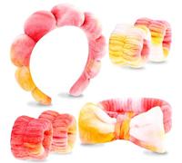 VELSCRUN Fascia per capelli per spa, trucco viso lavaggio della pelle, 6 pezzi arancione spugna papillon Get Ready Hairband set di braccialetti per il viso, roba per ragazze adolescenti donne