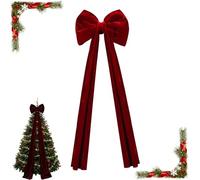 Velvet Bow Tree Topper, Burgundy Velvet Bow Tree Topper, Lazos Para Arbol De Navidad, Long Streamers for Room Backdrop Wall Home Xmas Holiday Porch Decor, Deep Red (L)