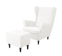 Velvet Chair Cover, Stretchable Recliner Slipcover, Soft Ottoman Protector for Living Room, Removable Wingback Chair Cover - White, One Size