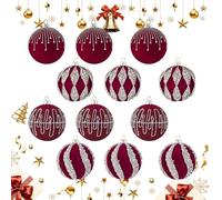Velvet Christmas Balls - Christmas Baubles Ornaments | Decorative Hanging Baubles | 12-Piece Flocked Christmass Balls Tree Ornament | Holiday Home Decor For Wreath, Birthday Party Mantel Garland