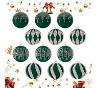 Velvet Christmas Balls - Christmas Baubles Ornaments | Decorative Hanging Baubles | 12-Piece Flocked Christmass Balls Tree Ornament | Holiday Home Decor For Wreath, Birthday Party Mantel Garland