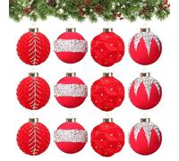 Velvet Christmas Balls - Christmas Velvet Balls | Flocked Ornament Ball Set of 12 for Holiday | 3.14 Inch Ball Ornament for Chriistmas Tree Winter Decorations fôr Indoor Outdoor Party Home