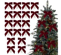 Velvet Christmas Tree Cows - 24 Pezzi Red Small Ornaments, Festive Emball Emball Bows con Gold Twist, Soft Decorative Velvet Material, Elegant Holiday Decoration for Tree, Cornue, Party, Maria