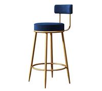 Velvet Counter Stools Upholstery Bar stools Round Height for Kitchen Island, Modern Chairs Dining with Back Footrest,6 Colours Selection (Blue Height 75cm)