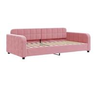 Velvet Daybed 2 in 1 Sleeper Sofa with Trundle Pull Out Bed, Pink 100x200 cm Guest Bed Couch for Living Room, Foam Padded Backrest and Armrest, Metal and Solid Wood Frame, No Box Spring Needed
