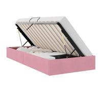 Velvet Ottoman Bed Frame with Hydraulic Storage, Pink 100x200 cm, Modern Upholstered Platform Bed with Square Metal Handles, No Box Spring Needed, Easy Assembly, Durable Metal Frame for Bedroom