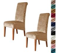 Velvet Stretch High Back Dining Chair Covers, Soft Slipcover, Washable | Plush Fabric, Elastic Bottom, Anti-Slip, Pet Scratch, Spill Stain Easy Install,Breathable(Lightbrown,2PCS)