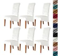 Velvet Stretch High Back Dining Chair Covers, Soft Slipcover, Washable | Plush Fabric, Elastic Bottom, Anti-Slip, Pet Scratch, Spill Stain Easy Install,Breathable(White,6PCS)