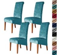 Velvet Stretch High Back Dining Chair Covers, Soft Slipcover, Washable | Plush Fabric, Elastic Bottom, Anti-Slip, Pet Scratch, Spill Stain Easy Install,Breathable(Peacockblue,4PCS)