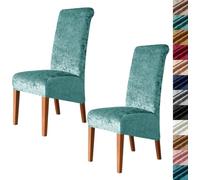 Velvet Stretch High Back Dining Chair Covers, Soft Slipcover, Washable | Plush Fabric, Elastic Bottom, Anti-Slip, Pet Scratch, Spill Stain Easy Install,Breathable(Peacockgreen,2PCS)