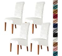 Velvet Stretch High Back Dining Chair Covers, Soft Slipcover, Washable | Plush Fabric, Elastic Bottom, Anti-Slip, Pet Scratch, Spill Stain Easy Install,Breathable(White,4PCS)