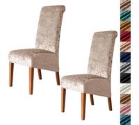 Velvet Stretch High Back Dining Chair Covers, Soft Slipcover, Washable | Plush Fabric, Elastic Bottom, Anti-Slip, Pet Scratch, Spill Stain Easy Install,Breathable(Lightgold,2PCS)