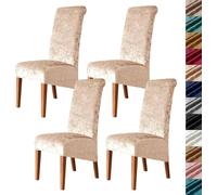 Velvet Stretch High Back Dining Chair Covers, Soft Slipcover, Washable | Plush Fabric, Elastic Bottom, Anti-Slip, Pet Scratch, Spill Stain Easy Install,Breathable(Champagne,4PCS)