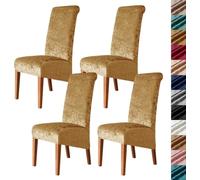 Velvet Stretch High Back Dining Chair Covers, Soft Slipcover, Washable | Plush Fabric, Elastic Bottom, Anti-Slip, Pet Scratch, Spill Stain Easy Install,Breathable(Gold,4PCS)