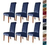 Velvet Stretch High Back Dining Chair Covers, Soft Slipcover, Washable | Plush Fabric, Elastic Bottom, Anti-Slip, Pet Scratch, Spill Stain Easy Install,Breathable(Navyblue,6PCS)