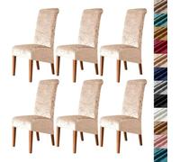 Velvet Stretch High Back Dining Chair Covers, Soft Slipcover, Washable | Plush Fabric, Elastic Bottom, Anti-Slip, Pet Scratch, Spill Stain Easy Install,Breathable(Champagne,6PCS)
