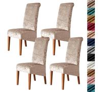 Velvet Stretch High Back Dining Chair Covers, Soft Slipcover, Washable | Plush Fabric, Elastic Bottom, Anti-Slip, Pet Scratch, Spill Stain Easy Install,Breathable(Lightgold,4PCS)