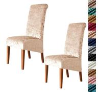 Velvet Stretch High Back Dining Chair Covers, Soft Slipcover, Washable | Plush Fabric, Elastic Bottom, Anti-Slip, Pet Scratch, Spill Stain Easy Install,Breathable(Champagne,2PCS)