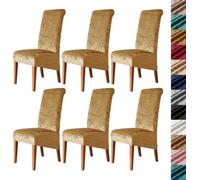 Velvet Stretch High Back Dining Chair Covers, Soft Slipcover, Washable | Plush Fabric, Elastic Bottom, Anti-Slip, Pet Scratch, Spill Stain Easy Install,Breathable(Gold,6PCS)