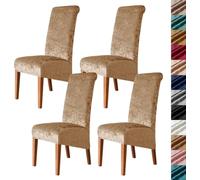 Velvet Stretch High Back Dining Chair Covers, Soft Slipcover, Washable | Plush Fabric, Elastic Bottom, Anti-Slip, Pet Scratch, Spill Stain Easy Install,Breathable(Lightbrown,4PCS)